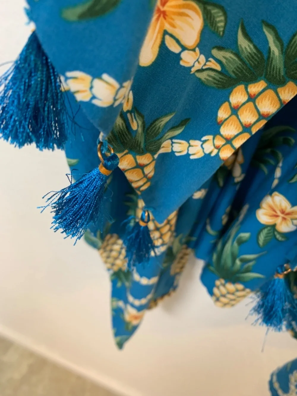 Reyn Spooner Womens Beach Swimsuit Coverup XL Blue Pineapple Print Tassel Tie - Picture 8 of 15